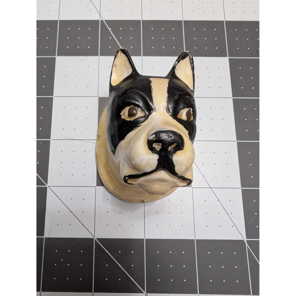 Boston Terrier Dog Head Ceramic Bust Figure Hand Painted hanging hobby piece vtg